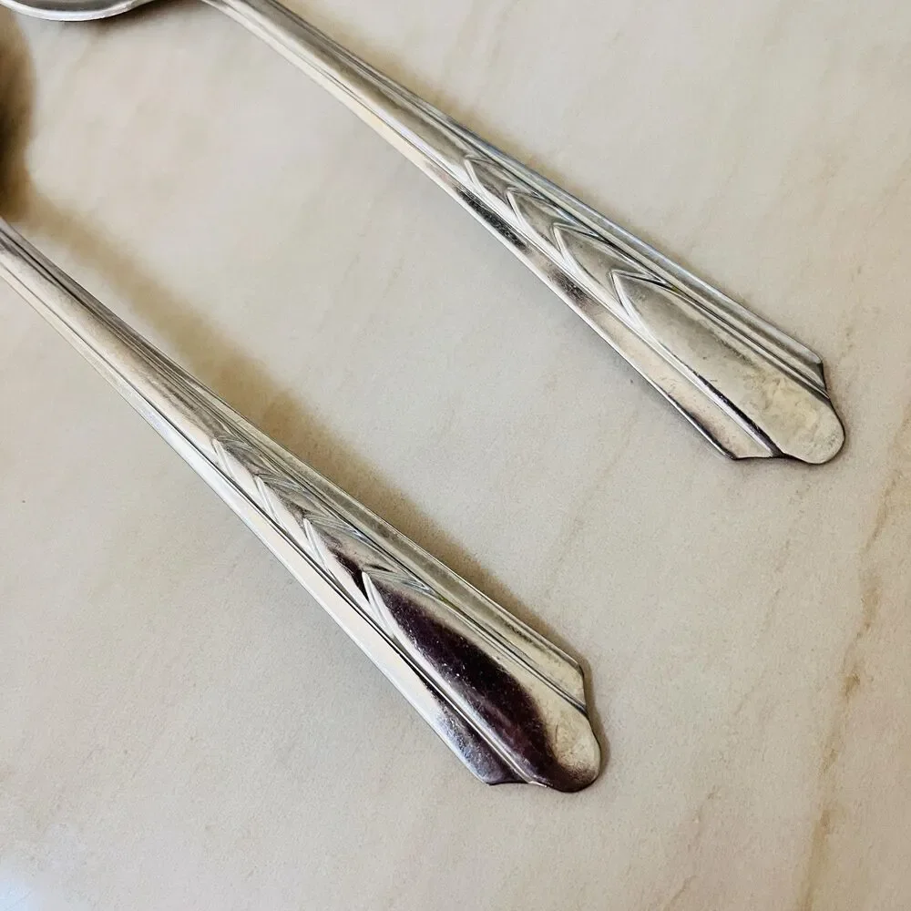 Pair of EKCO EKS7 3TINE Stainless Pierced Tablespoon Serving Spoon Glossy USA